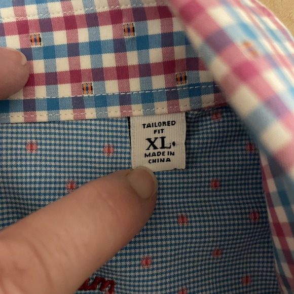 Robert Graham Shirt Men XL‎ Blue Pink Check Button Up Short Sleeve - Picture 9 of 13